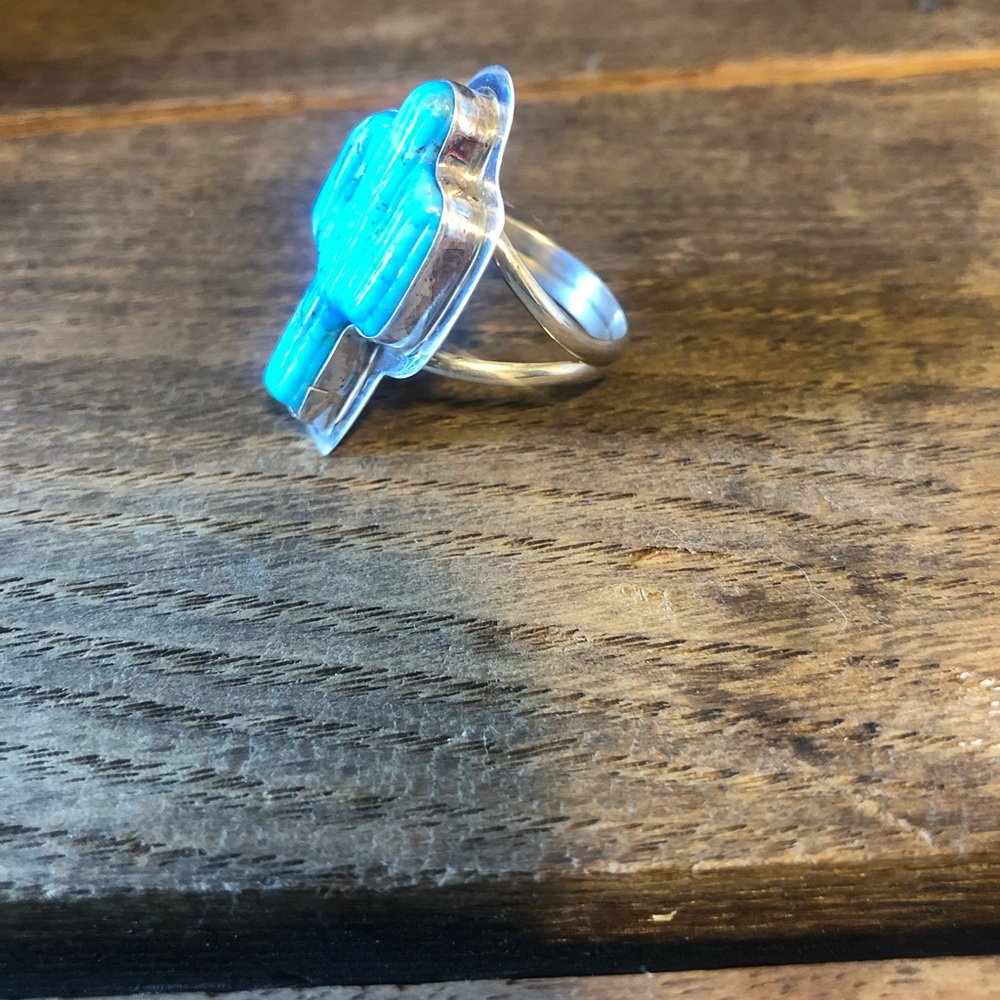 Native American made Turquoise cactus ring